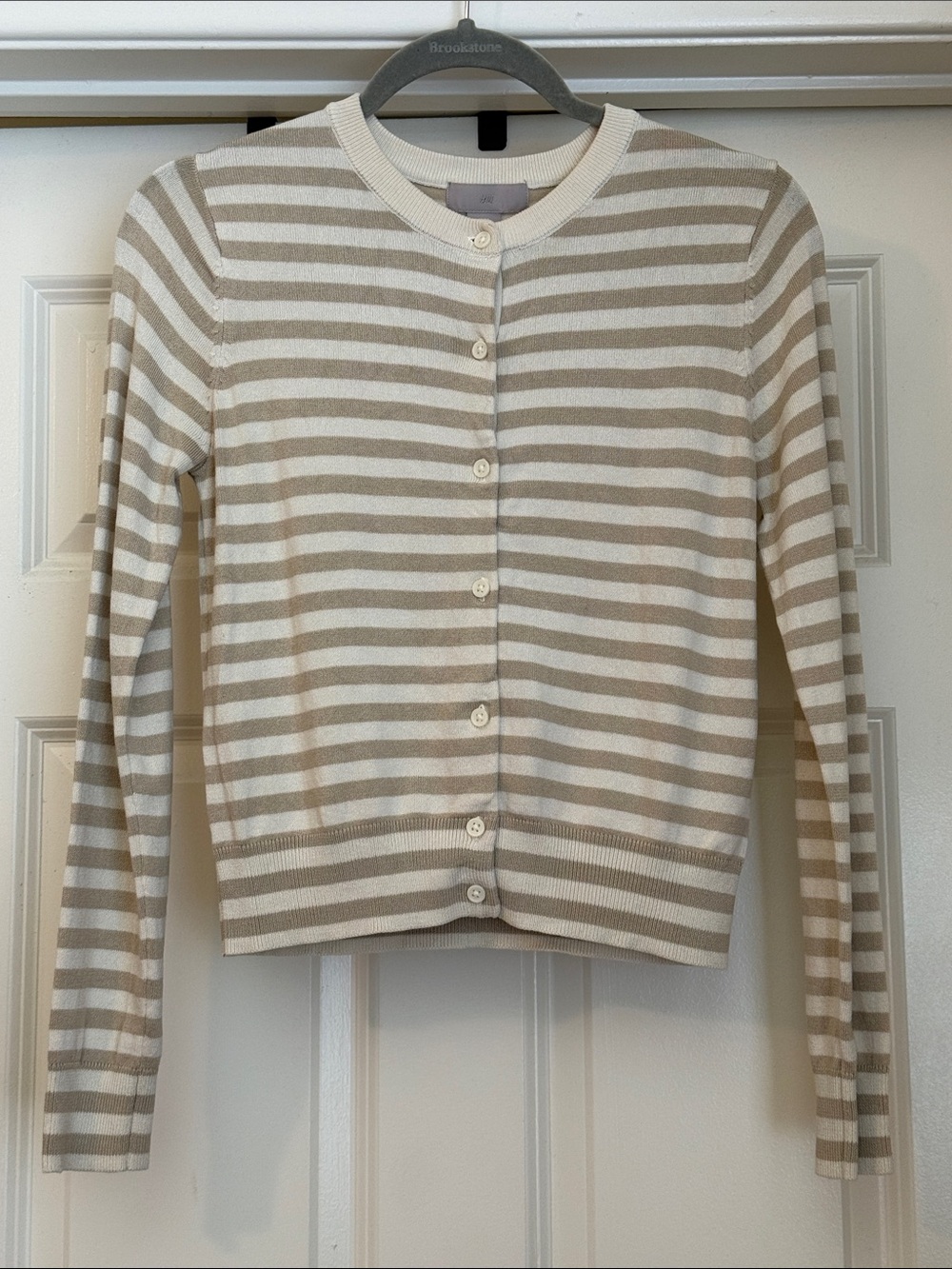 H&M Striped Button-Up Cardigan in Cream and Tan
